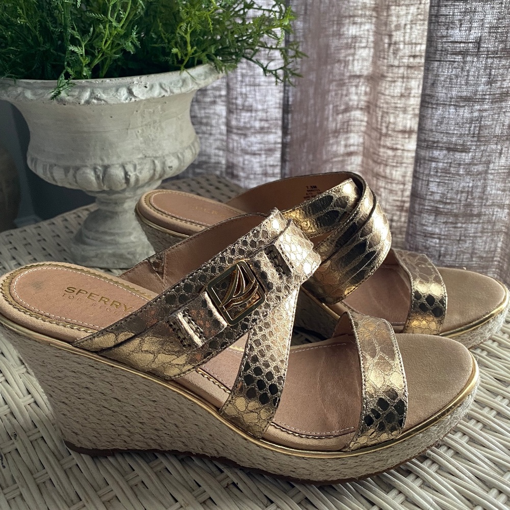 Sperry Metallic Gold Wedge Sandals